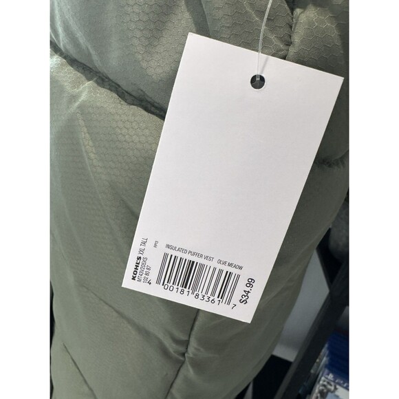 New Men’s Big & Tall Tek Gear Insulated Puffer Vest Size XXL Tall Green Olive - Picture 7 of 10